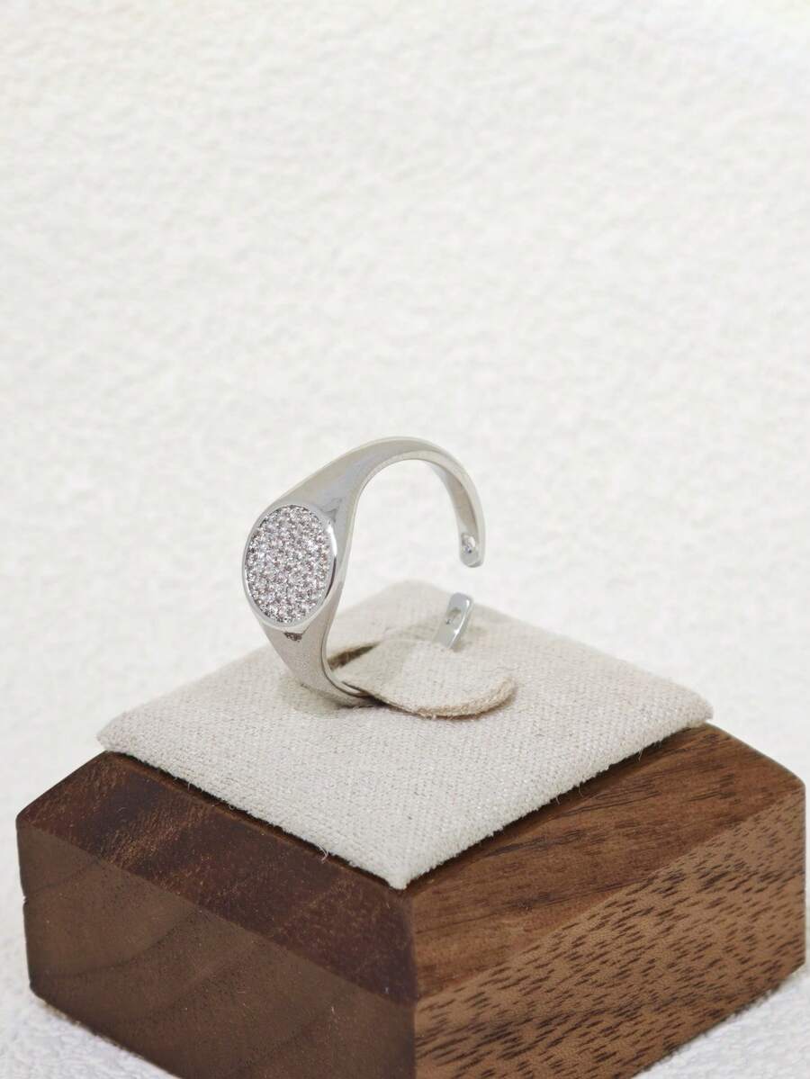 1pc Shiny Round Open Ring, Suitable For Daily Wear, Dates And Gifts - Silver - View 1