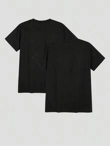 Men's Plain Short-Sleeved Crew Neck Shirt, Gift For Boyfriend, For Work - 黑色 - 查看 2