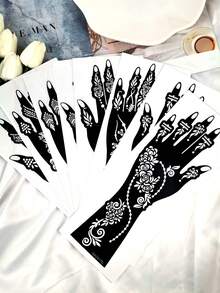 8 piezas Plantillas de tatuaje de brazo - Patrones florales complejos y decorativos huecos, plantillas reutilizables de arte corporal para tatuajes temporales DIY, adecuadas para fiestas, vacaciones, cosplay y estilo diario, se ajustan a la mayoría de los tamaños de brazo, fáciles de aplicar y limpiar (8 piezas/4 piezas) - Negro - Ver 7