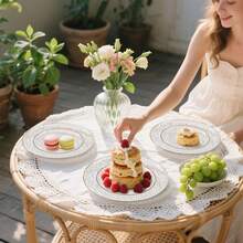 1/12/25/50pcs European Style Luxury High-End Transparent Hammered Single Gold Rim Plates, Elegant Western Plates & Dessert Plates, Suitable For Weddings, Parties, Birthdays, Afternoon Tea, Family Gatherings, Hotels, Festivals, Reusable Tableware - Clear - View 7