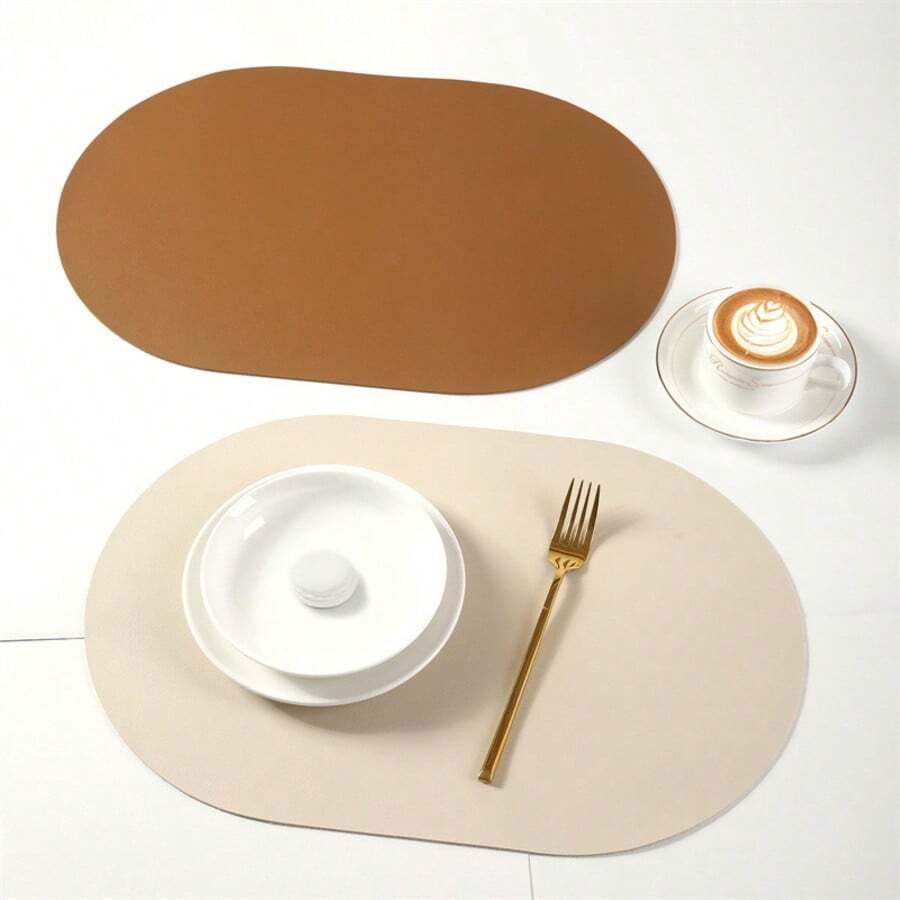 1/2 Pieces Anti-Slip Heat-Resistant Table Mat, Waterproof Kitchen Dining Table Mat, Imitation Leather Cup Pad, Household Item - Multicolor - View 1