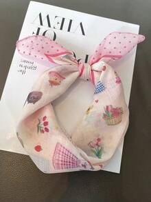 Pink Silk Scarf, Small Square Cartoon Versatile Fashion Skin-Friendly Headscarf, Decorative Neck Warmer Scarf - Pink - View 3