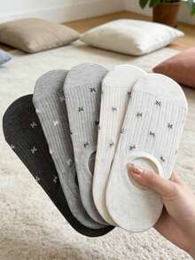 5 pares de calcetines de barco finos y transpirables con lazo para mujer, minimalistas y versátiles para el verano - Multicolor - Ver 7