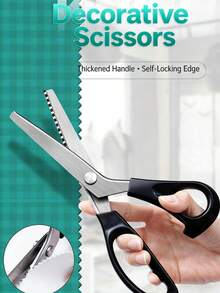 1pc Stainless Steel Serrated Scissors, 5MM Triangle Teeth Fabric Cutting Shears, DIY Sewing Scissors With Saw-Tooth Blade - Serrated - View 2