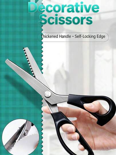 1pc Stainless Steel Serrated Scissors, 5MM Triangle Teeth Fabric Cutting Shears, DIY Sewing Scissors With Saw-Tooth Blade