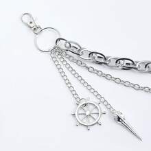 1件装时尚嘻哈星形吊坠链腰带，男士拼接裤链配饰，金属盒链朋克腰链 - 銀色 - 查看 8