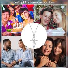 925 Sterling Silver Shiny Zirconia Love And Protection Entwined Cross Pendant Necklace, Suitable For Birthdays, Weddings, Music Festivals, And Other Occasions - Silver - View 6