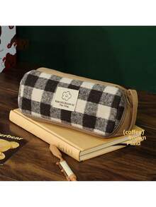 1 chiếc hộp đựng bút kẻ caro dung tích lớn, túi đựng bút cầm tay, ví đựng tiền xu dễ thương và đa năng, túi đựng mỹ phẩm, túi đựng phụ kiện, hộp đựng văn phòng phẩm cho học sinh. - hộp đựng bút chì - Xem 10