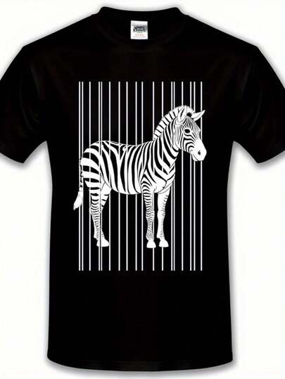 Zebra Barcode Graphic T-Shirt 220g 100% Cotton Printed T-Shirt, Unisex Black Tee For Men And Women