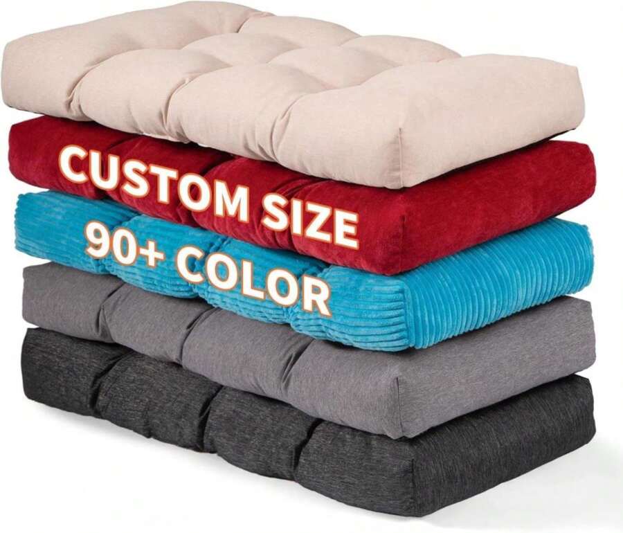 Detiblue Custom Bench Cushion - Indoor/Outdoor Tufted Non-Slip Cushions, Piano Bench/Bay Window/Porch Swing Seat Cushions, Customizable Size/Fabric/Color/Non-Slip/Piping - ColorA - 查看 1