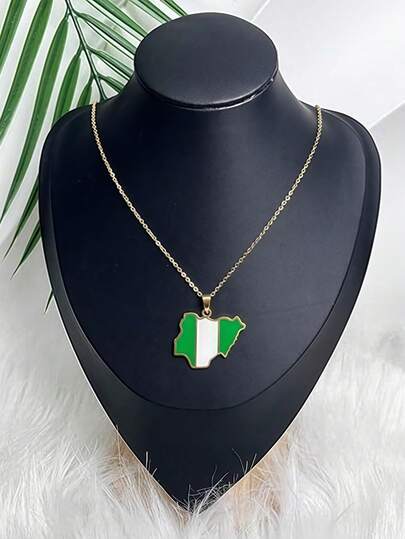 1pc Nigeria Map Pendant Necklace, 18K Gold Plated African Country Map Pendant, Suitable For Men And Women, Nigeria Jewelry Gift, No Gemstone, Stainless Steel Made, Best Gift For Family