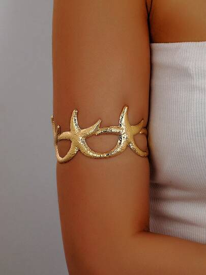 1pc Fashionable Minimalist Creative Hollow Gold Starfish Design Open Bangle Bracelet, Suitable For Summer Beach, Party, Wedding, Music Festival, Ramadan, Independence Day, Graduation Season Fashion Accessory