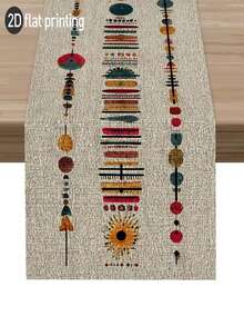 1pc, Hand-Painted Totem Line Printed Tablecloth, The Latest Spring And Summer Tablecloth, Uniquely Styled For All Seasons, Bohemian Style, Polyester Printed Long Tablecloth Rich In Cultural Sense And Design Aesthetics(13x35.4/47.2/63/72/78.7 Inches) - Multicolor - View 2