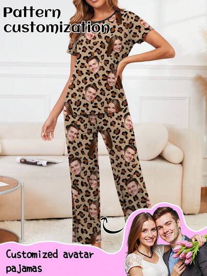 Conjunto de pijama de manga corta personalizado para mujer, se puede imprimir cualquier patrón, pijamas personalizados con fotos, imágenes divertidas y personalizadas, ropa de dormir cómoda. Adecuado para el Día de San Valentín, cumpleaños, regalos, personalizado, colorido, lindo, ingenioso, único, exclusivo, regalo ideal para la novia, adecuado para la novia, familia, amigos, mayores, de moda para el otoño, ocasiones de fiesta