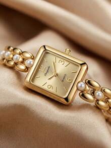 1件女士奢华金属合金心形石英表，时尚镶嵌水晶的优雅女士腕表，适合正式场合，是情人节、周年纪念日、圣诞节送给妻子/女友的理想礼物。 - 金色 - 查看 5