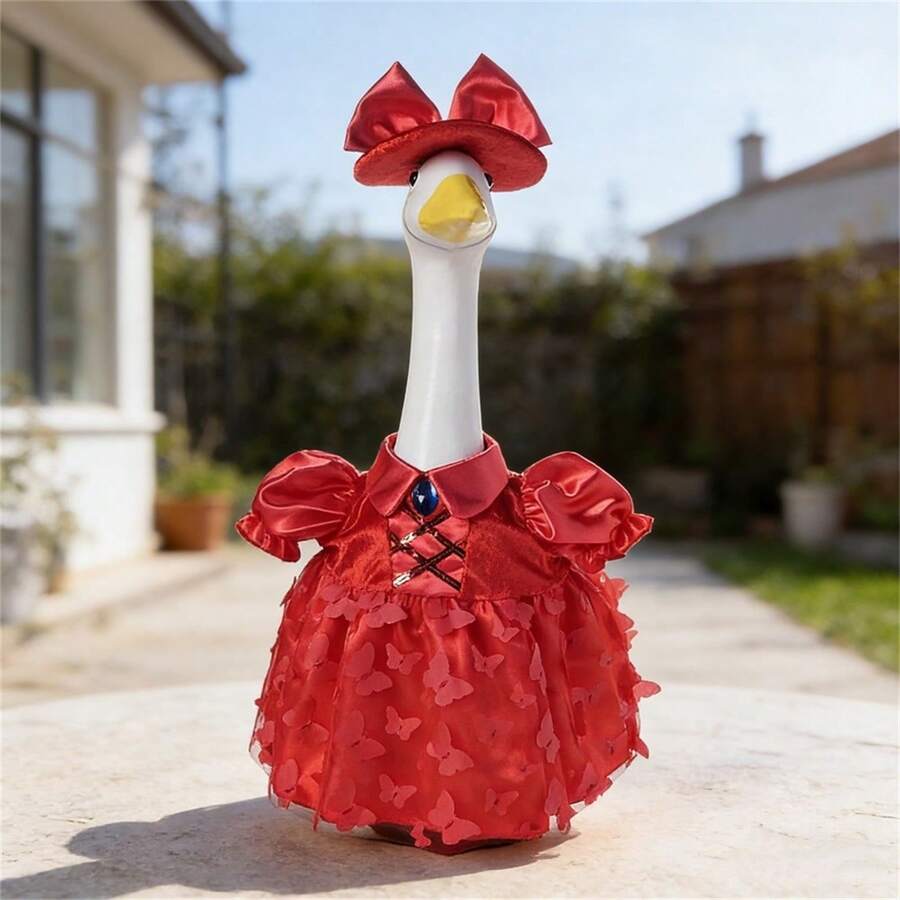 Porch Goose Outfit, Butterfly Tulle Dress With Bow Hat Holiday Goose Statue Clothes Garden Decoration - C - View 1