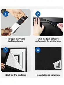 1PC Sunshade Curtains Are Easy To Remove No Need To Drill Holes Magic Tape Adhesive Style Blackout Curtains Opaque Window Curtains - Black - View 11