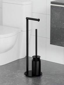 1pc Freestanding Toilet Paper Holder, Bathroom Storage Rack With Toilet Brush, Space-Saving, Home Organization, Modern Decor, Toilet Paper Organizer - Multicolor - View 3