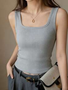 Áo tank top nữ màu xám trơn, ôm dáng, cổ chữ U, không tay, mềm mại và thoải mái, thích hợp mặc hàng ngày. - Xám - Xem 6