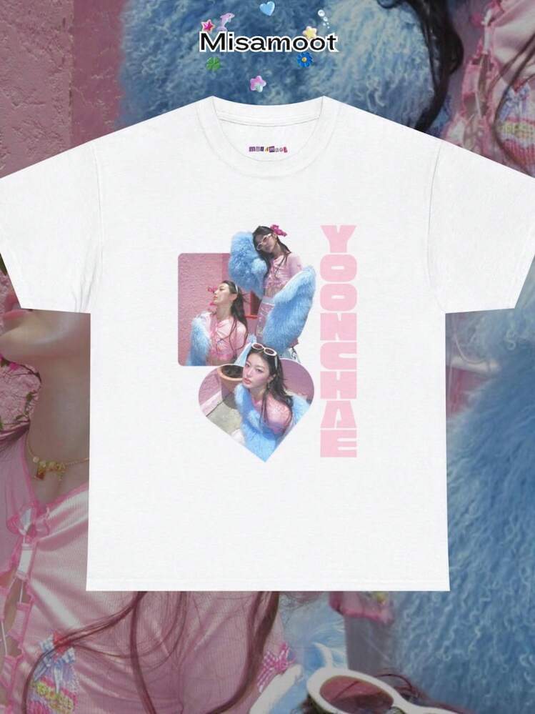 Katseye Yoonchae T-Shirt, Kpop Yoonchae Bias T-Shirt. Beautiful Chaos Tour Merchandise, Suitable For Summer, Stylish Kids' Clothing, Casual Wear, Children's Printed Clothing, Back To School, Autumn Clothing, Summer Outfits For Outings, Easy Comfort, Spring And Summer Layers For Kids, Homecoming. - 白色 - 查看 7