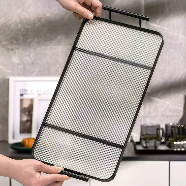 1/2 khay acrylic chất lượng cao có tay cầm kim loại, khay đựng đồ trang điểm bằng acrylic màu đen, thích hợp để trang trí và cất giữ đồ dùng trong nhà bếp, bàn ăn, bồn rửa mặt phòng tắm, đồ trang trí nhà cửa. - màu đen - Xem 8