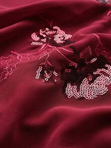 Elegant Women Summer Mini Skirts Sequin Flower Embroidery Elasticized Waistband Low Waist Vintage Romantic Fashion Casual A-Line Skirt Rave Music Festival Country Concert Going Out Party Outfits Spring - Burgundy - View 4