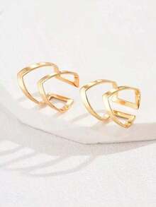 Set de 2 anillos abiertos con forma de V de doble capa simple para mujeres, decoración para fiesta de verano - Plata 2 - Ver 7