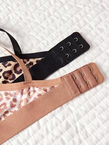 2SETS Of Women's Leopard-Print, Sexy, Open-Work, French-Style Bra And Panty Set, Comfortable And Feature No Steel Underwire. The Top Features A Strap-Style Top With Printed Letter Patterns, A Visually Appealing Design On The Back, Breast Padding, Sporty-Style Bra, And A Soft Cup Leopard-Print Set Of Undergarments. - Multicolor - View 5