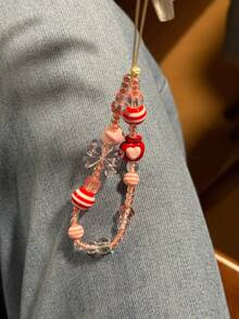 INS Style Korean Red Beads, Pink Star, Bow Tie Phone Strap, Apple Phone Chain, Beaded Camera Charm - Pink - View 3