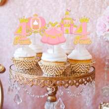 DFour Ever A Princ Birthday Decorations Cupcake Toppers 24pcs Princ 4th Birthday Party Decorations Cupcake Toppers Double-Sided Printing Pre-Assemb For 4 Year Old - As Pic - View 2