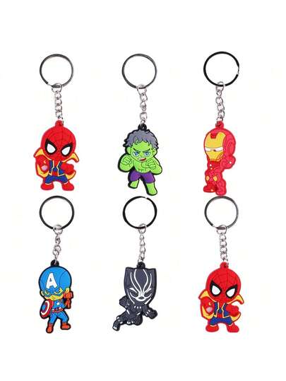 5pcs/Set [Marvel Universe Cute Style] Q-Version Hero Silicone Keychain Set Spider Man/Iron Man/Captain/Hulk/ Birthday Party Gift New Year's Gift, Valentine's Day Gift, Easter Gift (Stochastic Style)