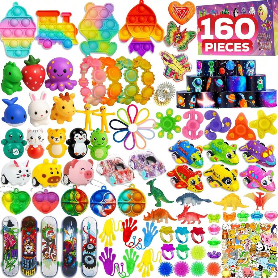160 Pcs Fidget Toys Party Favors Pack, Randomly Selected Sensory Set Gifts Stickers Kids Adults Boy Girl Stocking Stuffers Autistic Bulk Goodie Bag Filler Box Classroom Prizes School,Birthday,Party Gifts,Decompression - 160件套多件裝 - 查看 1