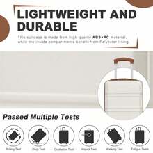 15-Inch Cabin Suitcase (40x30x20 Cm) Under-Seat Luggage, ABS/PC Hard Shell Trolley With 4 Removable 360° Swivel Wheels And 3-Digit Lock, Lightweight Small Travel Trolley For Christmas Holidays, New Year's Holidays, Solo Travel, Weekend City Breaks, Business Trips, Unisex For Women And Men - 米色 + 棕色 - 查看 6