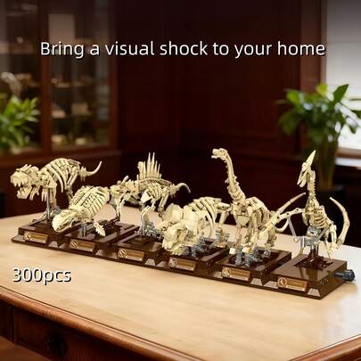 300pcs Museum-Grade Triceratops Fossil Skeleton Assembly Building Blocks Figurine, High-Detail Dinosaur Bone Model Bricks With Display Stand, Made Of Quality ABS Material, Gift For Model Collectors, Adults, Halloween, Easter, Christmas, DIY Building Toy, Includes Tyrannosaurus Rex, Triceratops, Pteranodon, Mosasaurus Skeletons, Multi-Style Linkage, Suitable For Science Education, Home, Office, Desktop Decor, Christmas, Birthday, Valentine's Day Gift