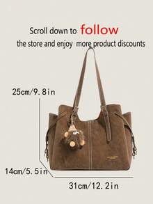 FEISTURE 1pc, PU Material Women's Commuter Tote Bag, Fashionable Shoulder Bag With Pendant, Suitable For Girls, Women, College Students, New Professionals And White-Collar Workers, Perfect For Work, Business, Commuting, School - Brown - View 3