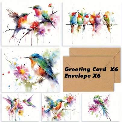 12pcs Watercolor Hummingbird Greeting Cards With Envelopes, Blank Inside Pages For Writing Blessings, Universal Holiday Cards Suitable As Gifts For Family, Friends, Teachers And Colleagues, Applicable For Weddings, Thank You, Holidays, Birthdays, Parties, Back To School, Valentine's Day, Mother's Day, Graduation, Father's Day, Halloween, Christmas