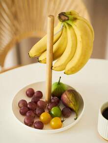 Modern White And Natural Wood ABS Fruit Basket Rack With Hanging Banana Holder - Multi-Tier Kitchen Storage Rack, Space-Saving Vertical Organizer For Living Room, Dining Room, Tabletop - Fruit-Shaped Design, Rounded Corner Decorative Fruit Display Rack, Ideal For Small Spaces (Easy Assembly) - Stylish And Practical, Can Store Bananas, Apples, Oranges And Other Fruits - Minimalist Decor - Multicolor - View 3