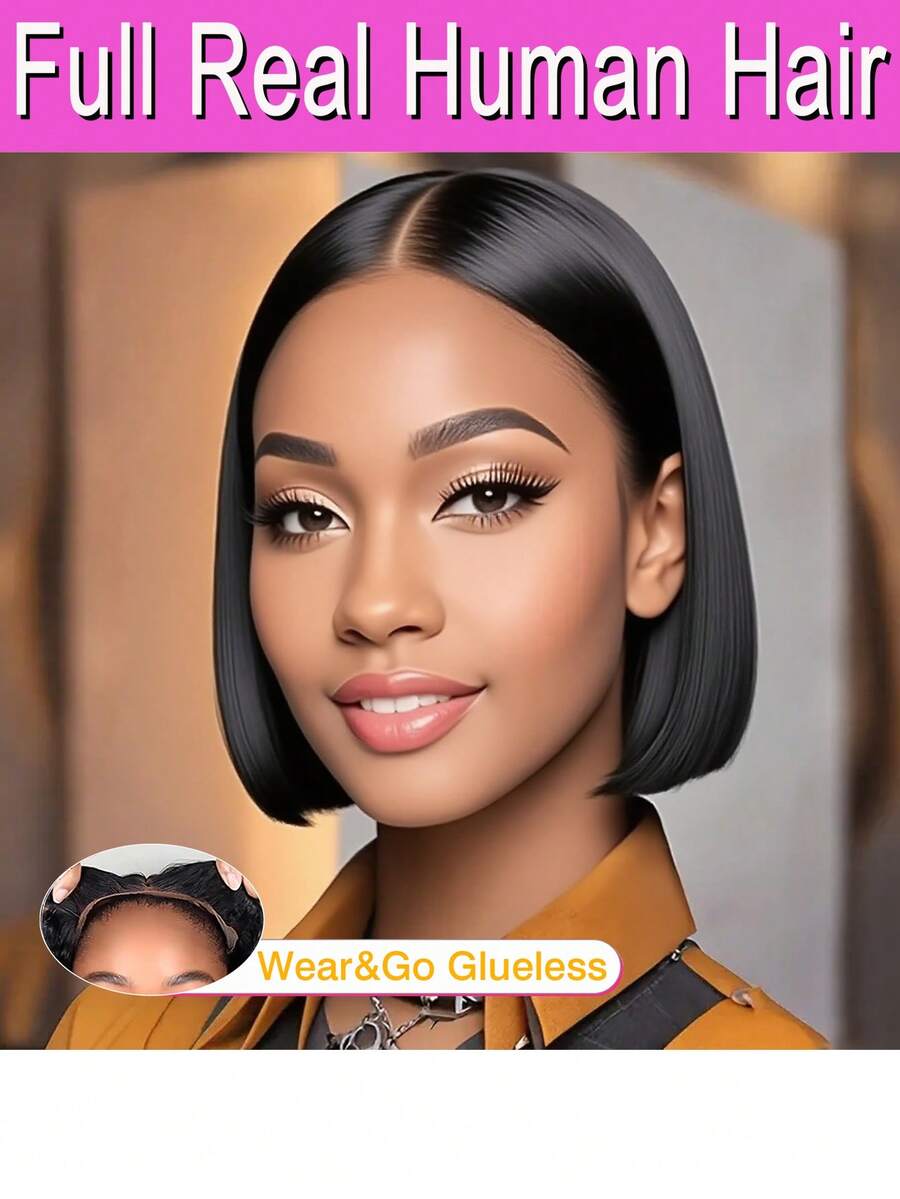 13x4 7x5 5x5 Glueless Straight Bob Wigs 100% Human Hair Ready To Wear 200 Density Lace Frontal Wigs For Women Brazilian Transparent Lace Clousre Human Hair Wigs Remy Hair Bob Wigs - Natural Black - Xem 1