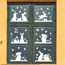 1/6pcs Easter Glass Window Stickers White Rabbit Eggs Floral Motif Decals For Kitchen Office Springtime Festival Decor Non Adhesive Static Removable Home Art Appliques - White Rabbit - View 8