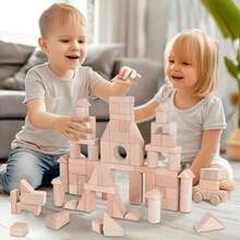 IPlay ILearn Kid Wooden Building Block Set Toddler Natural Wood Block Montessori Learning Toy Large Hardwood Stacking Brick Castle Unit Preschool Classroom Gift 2 3 4 5 6 8 Year Old Boy Girl Child - As Pic - View 3