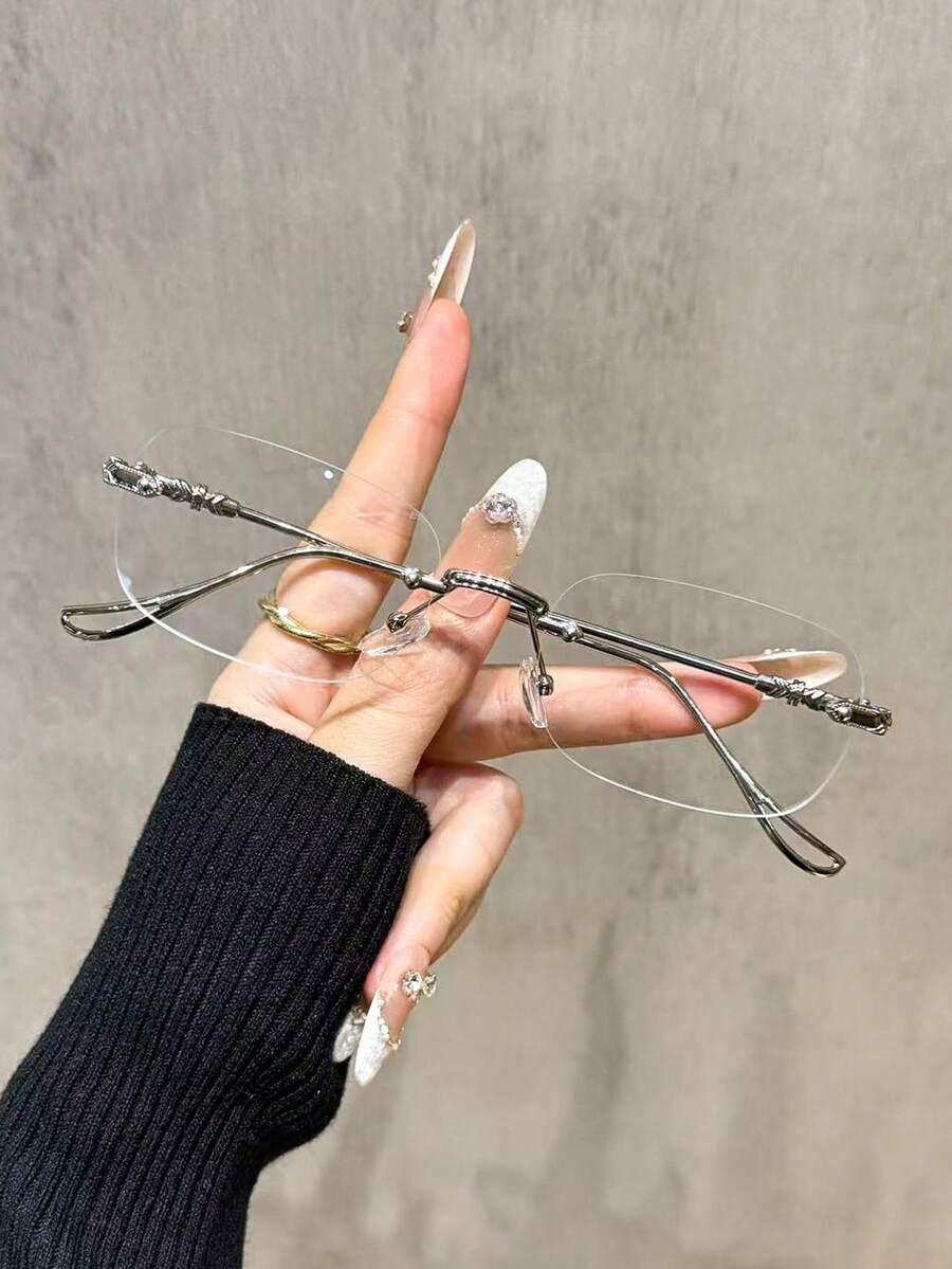 1副银色无框眼镜，休闲风格，适合阅读、办公、街头摄影 - 無色 - 查看 1