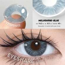 EYESHARE 1对装，棕色眼影，黑色隐形美瞳，高品质蓝灰色美瞳，时尚婚礼及情人节礼物，一年抛型，14.2mm，适合日常约会及节日佩戴 - 墨爾本藍 - 查看 3