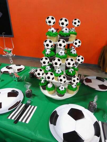 48pcs/24pcs Football Themed Cupcake Toppers, Football Themed Party Cupcake Decorations, Sports Theme Football Cupcake Food Picks, Sports Ball Themed Football Birthday Party Decorations, Outdoor Party Cake Decorations, Football Player Birthday Party Cake Decorations