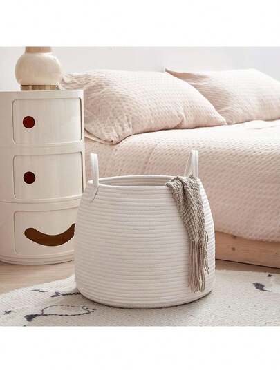 1 pieza Cesto de ropa bohemio de unicolor tejido - Cesta de almacenamiento decorativa redonda de cuerda para ropa sucia, juguetes y desorden del baño, adecuada para armarios, estanterías, libros y toallas - Adecuada para dormitorios, baños y salas de lavandería, Cesto de ropa