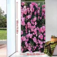 1件花园粉色浴帘，饰有粉色和红色花朵以及绿色叶子，采用涤纶材质，防水，适合家居和浴室装饰，配有12个挂钩。 - A - 查看 6