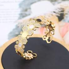 falinne 1pc S925 Sterling Silver Hexagon Honeycomb Bangle, Adjustable Open Style, Elegant Women's Jewelry Gift For Wedding, Engagement, Girlfriend's Birthday - Honeycomb Bracelet - View 11