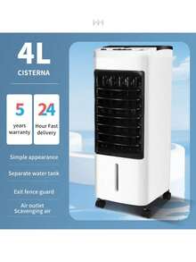 Enfriador de Aire, Aire Acondicionado Portátil CHICO, 40cm de alto, con 6L de Tanque de Agua, 4 hieleras y 3 Velocidades, Enfriador Evaporativo para Oficina, Hogar, Dormitorio - Blanco y Negro - Ver 2