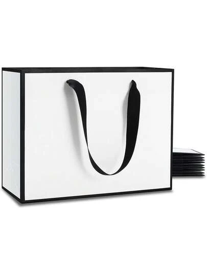 2/5/10Pcs White And Black Gift Bags Bulk, 10.63"X 3.15"X 8.27" Gift Bags Medium Size, Black And White Paper Bag With Handles For Wedding, Bridesmaid, Birthday Party Supplies