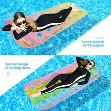 1 pieza Tumbona inflable para piscina con respiraderos de flujo de agua (mantiene fresco mientras se toma el sol), diseño con brillo, boquilla antifugas, almohada incorporada, grande 165x75cm para adultos, juguete de relajación de playa y piscina de verano - Multicolor - Ver 6