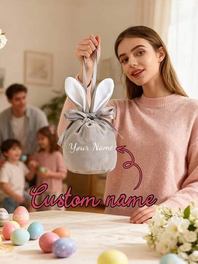 Custom Drawstring Bags, Candy Bags, Easter Bunny Baskets, Personalized Easter Baskets, Drawstring Easter Hunting Bags, Personalized Easter Bunny Bags, Easter Gifts Available In Multiple Colors, Perfect Gifts And Home Decor.